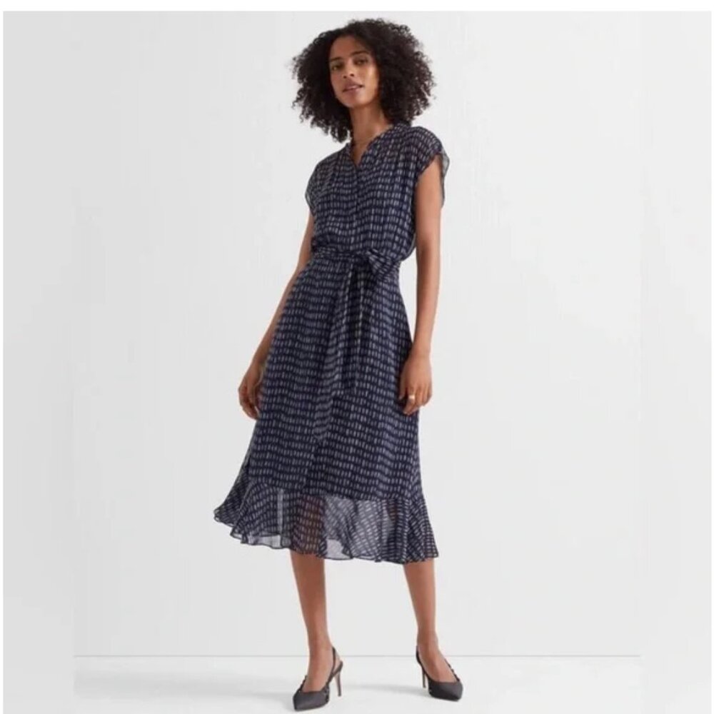 Club Monaco Navy Patterned Midi Dress